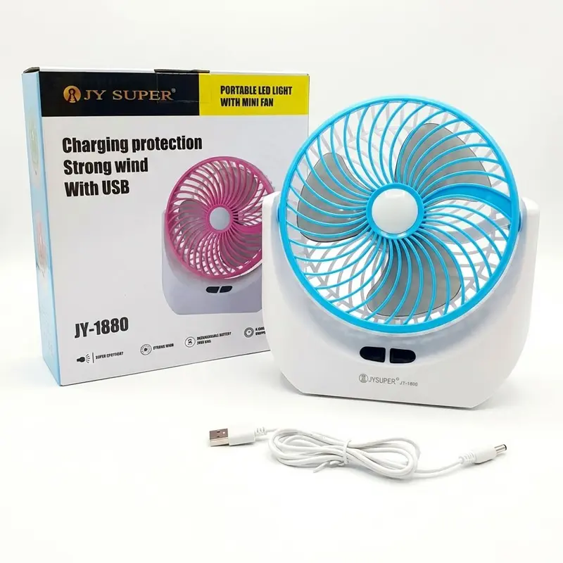 Rechargeable mini table fan with LED light